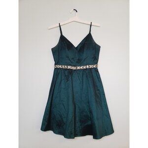 Honey & Rosie Junior 13 Dress Semi Formal Prom Sleeveless V Neck Teal Rhinestone